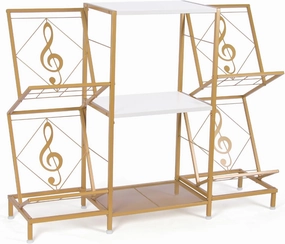 Record Player Stand with Vinyl Record Storage, Turntable Stand with 4-Tier Vinyl Display Shelf & Metal Frame, Record Holder for Living Room, Gold & White vinyl storage,record holder,LP organizer,