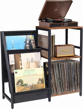Record Player Stand with Vinyl Storage200 LP Wooden Record Display Table for Albums Books Magazines Files Functional Vintage Turntable Stand for Living Room/Bedroom vinyl storage,record holder,LP organizer,