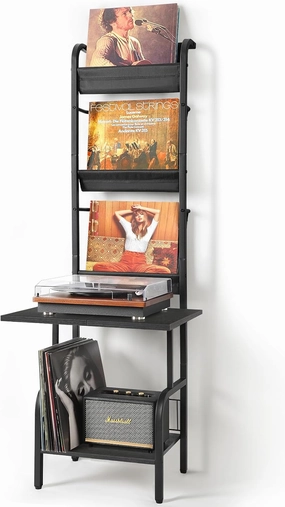 Record Player Stand with Vinyl Storage for up to 200 Albums, Turntable Stand with Record Holder Display Shelf audio rack,hi-fi component stand,media shelf,