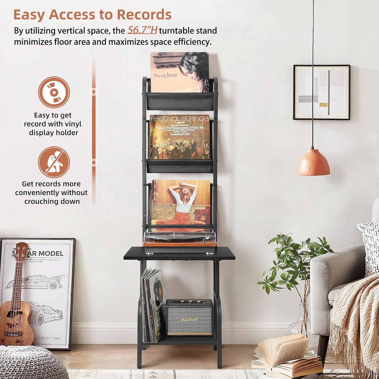 Record Player Stand with Vinyl Storage for up to 200 Albums, Turntable Stand with Record Holder Display Shelf