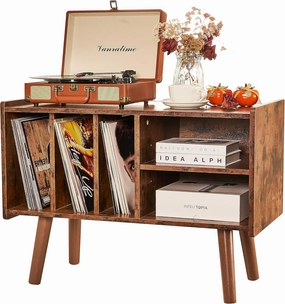 Record Player Stand with Vinyl Storage Holds Up to 300lb, Large Record Player Table Cabinet for Album Storage with Holder Vinyl Display Shelf, Wood Turntable Stand for Bedroom Living Room (Brown) vinyl storage,record holder,LP organizer,