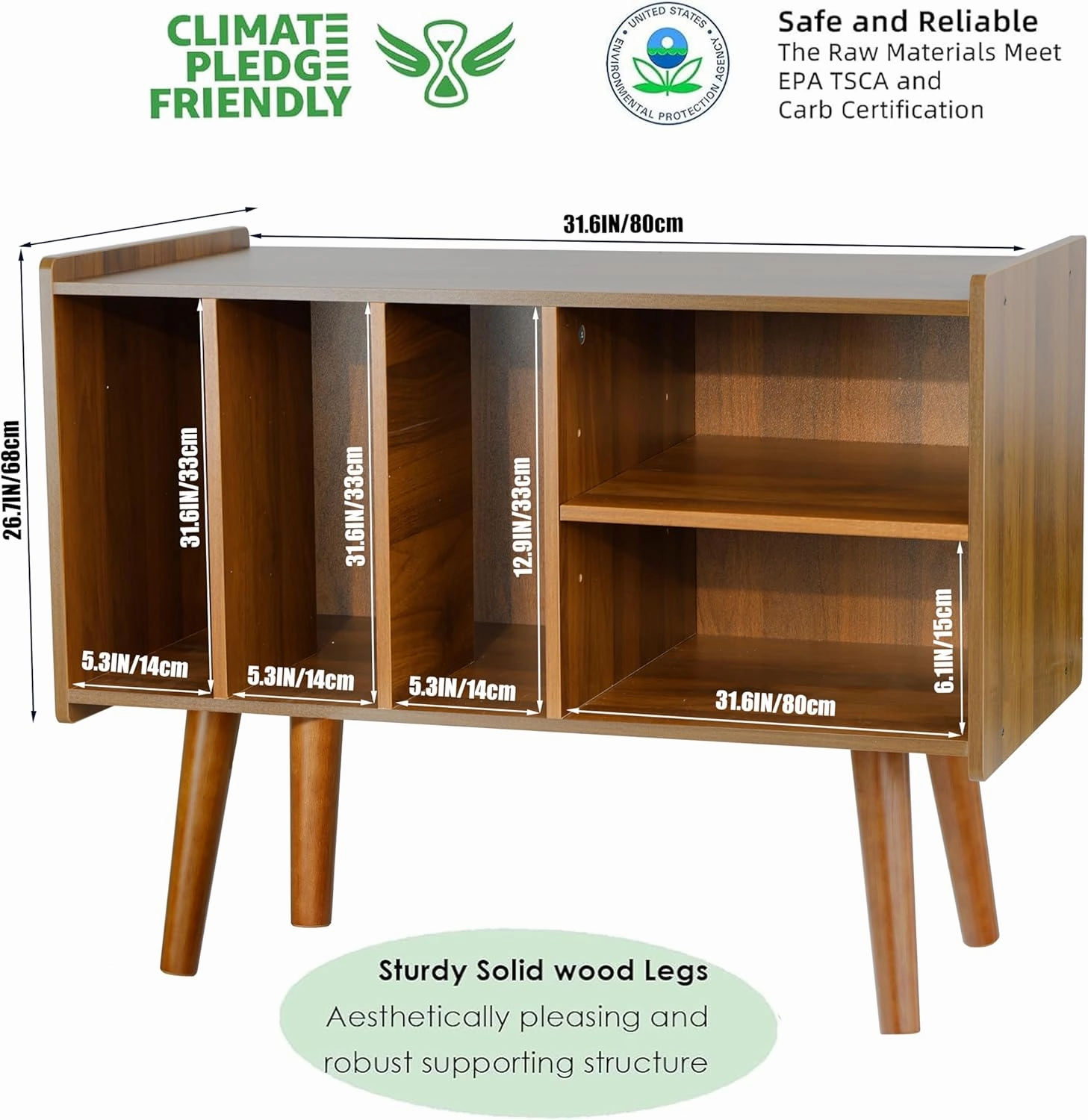 Record Player Stand with Vinyl Storage Holds Up to 300lb, Large Record Player Table Cabinet for Album Storage with Holder Vinyl Display Shelf, Wood Turntable Stand for Bedroom Living Room (Walnut)