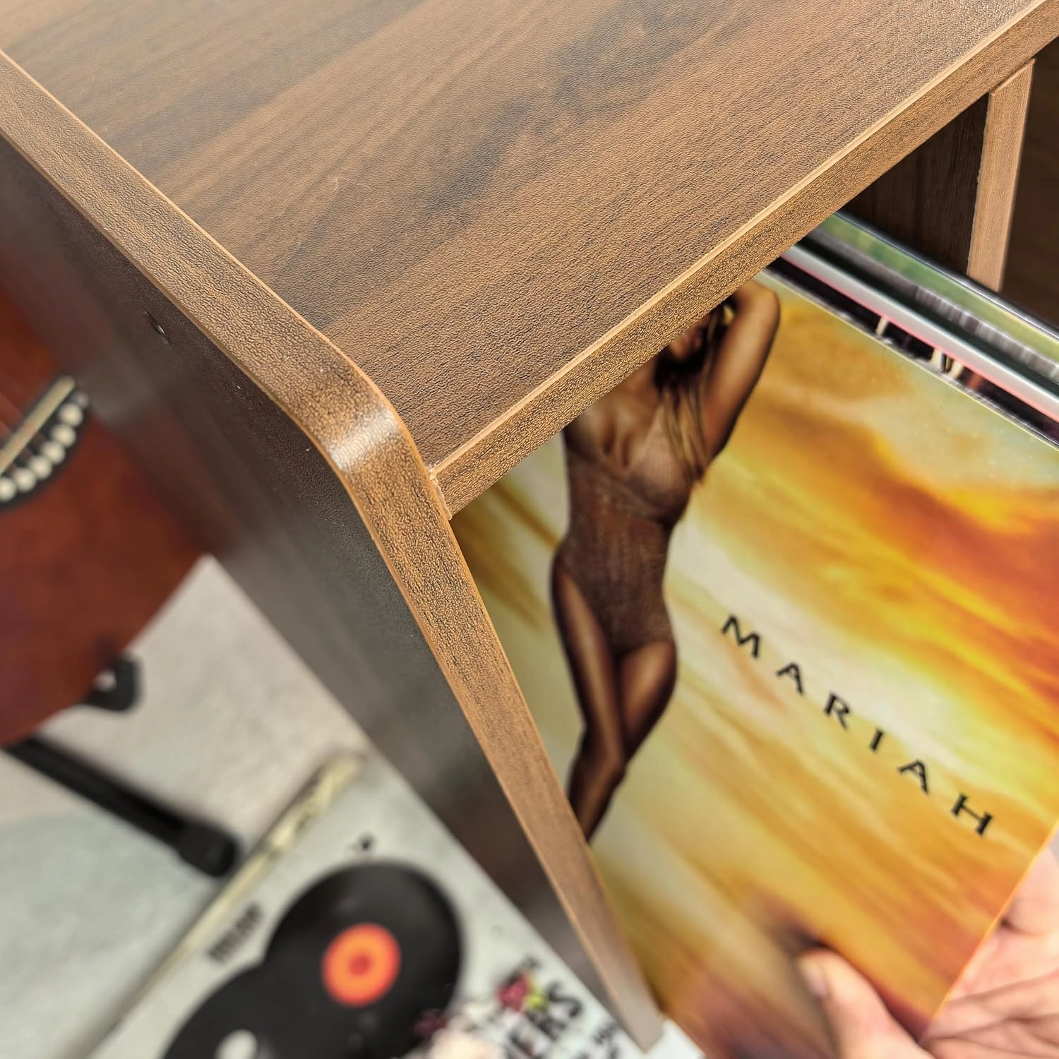 Record Player Stand with Vinyl Storage Holds Up to 300lb, Large Record Player Table Cabinet for Album Storage with Holder Vinyl Display Shelf, Wood Turntable Stand for Bedroom Living Room (Walnut)