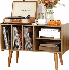 Record Player Stand with Vinyl Storage Holds Up to 300lb, Large Record Player Table Cabinet for Album Storage with Holder Vinyl Display Shelf, Wood Turntable Stand for Bedroom Living Room (Walnut) vinyl storage,record holder,LP organizer,