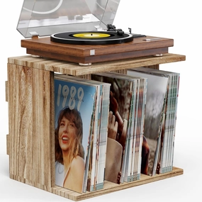 Record Player Stand with Vinyl Storage, Turntable Wall Mount for 80-100 Albums, 3-Compartment Holder, Carbonized Black vinyl accessories,turntable parts,record player tools,