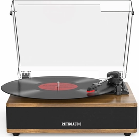 Record Player Turntable with Bluetooth 5.1 Built in Stereo Speakers Belt Drive 3 Speeds Turntables for Vinyl Records Support RCA Output, Aux in, Auto Stop Light Brown belt-drive turntable,vinyl record player,audiophile turntable,