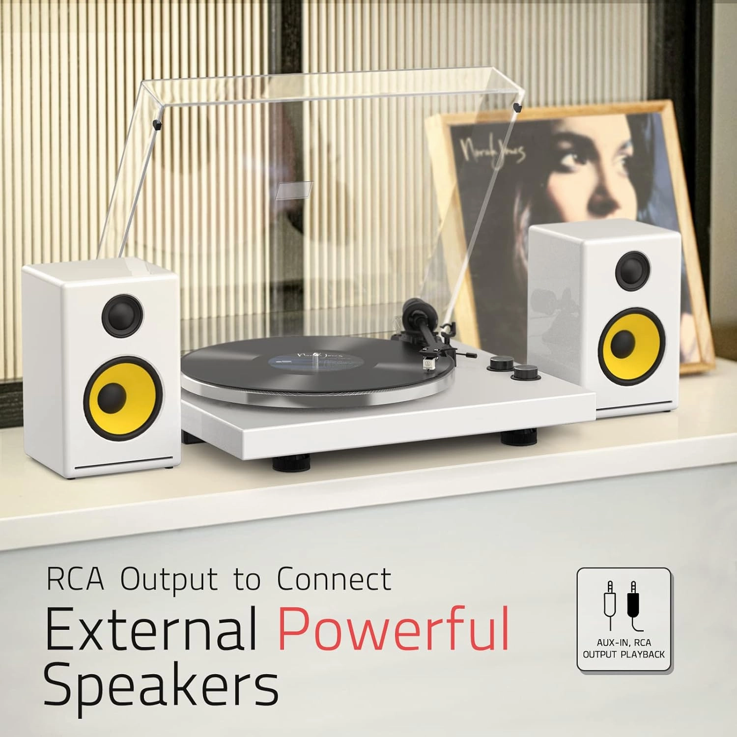 Record Player Turntables with Wireless Output Connectivity Vinyls Players Belt-Drive 33 45 RPM Speed Phono Line USB Digital to PC Recording MM Cartridge AT-3600L Classic New Sleek Piano White