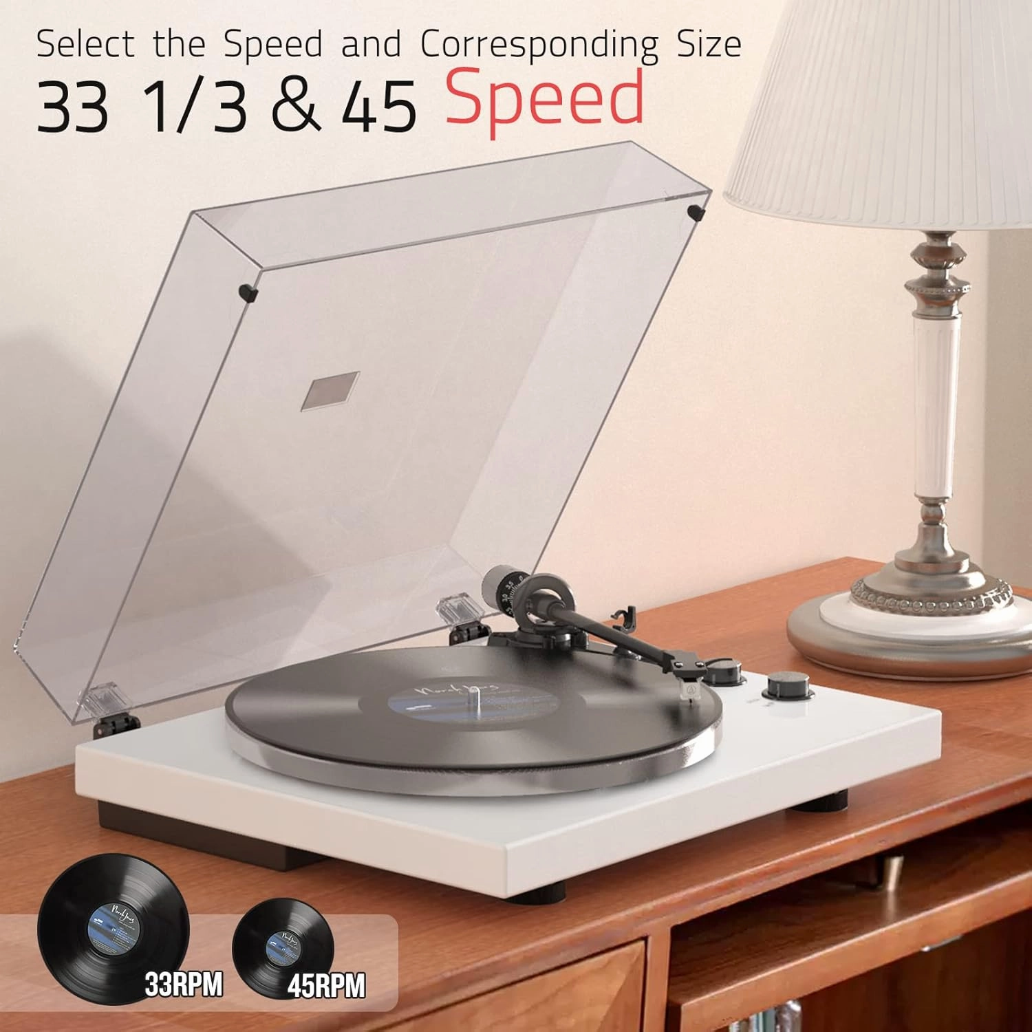 Record Player Turntables with Wireless Output Connectivity Vinyls Players Belt-Drive 33 45 RPM Speed Phono Line USB Digital to PC Recording MM Cartridge AT-3600L Classic New Sleek Piano White