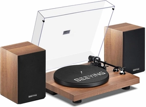 Record Player Vinyl Bluetooth Turntable with 36 Watt Stereo Bookshelf Speakers, Hi-Fi System with Magnetic Cartridge, USB Recording and Auto Stop bookshelf speakers,compact stereo speakers,hi-fi shelf speakers,