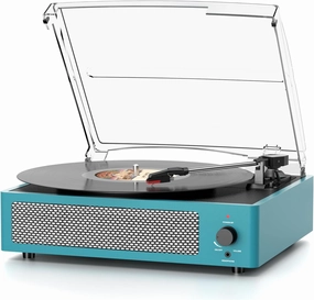 Record Player Wireless Bluetooth Turntable with Speakers for Vinyl Records Belt-Driven Vintage Turntable Support 3-Speed, Headphone, RCA Line, AUX-in for LP Players Home Decoration Blue belt-drive turntable,vinyl record player,audiophile turntable,