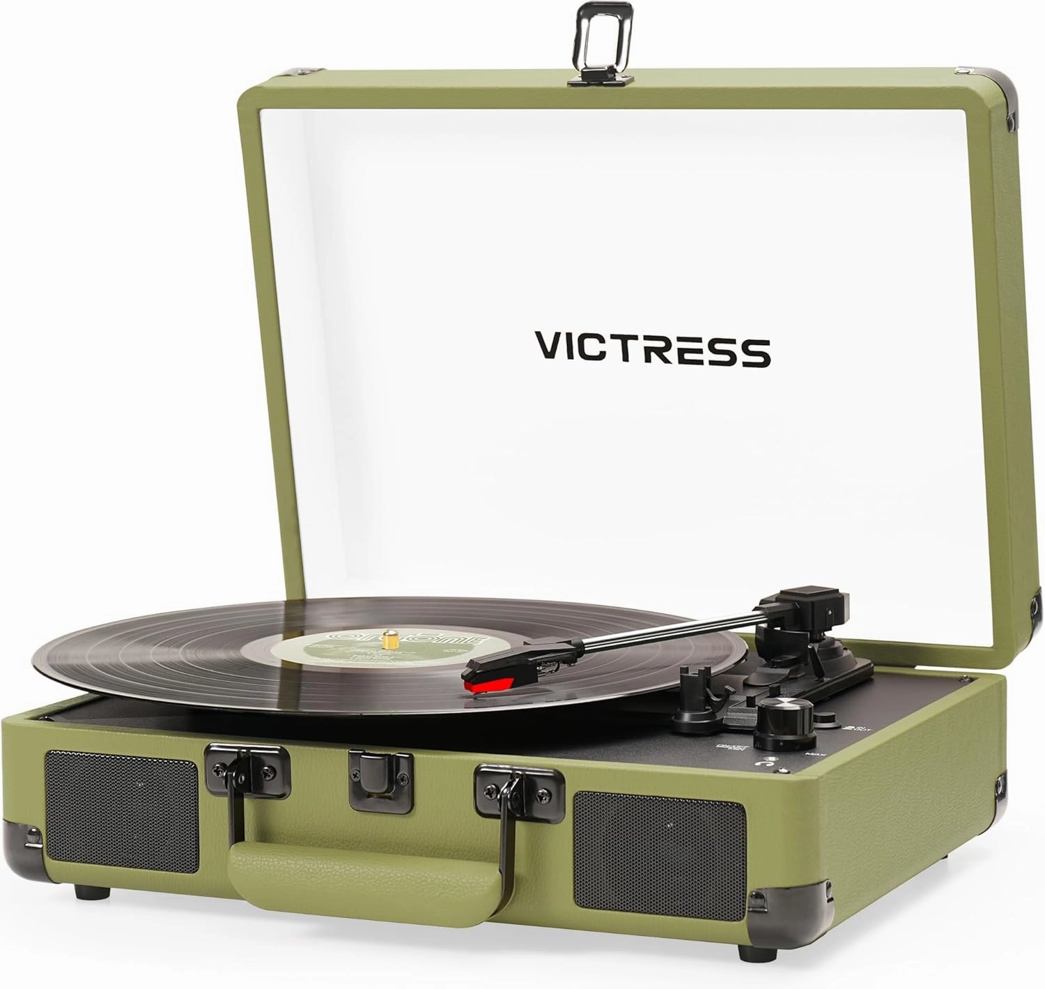 Record Player with Speakers, Bluetooth Vinyl Record Player with Recording, 3 Speed Portable Suitcase LP Player, Belt Drive Turntable, RCA/AUX/Headphone Jack, Green belt-drive turntable,vinyl record player,audiophile turntable,
