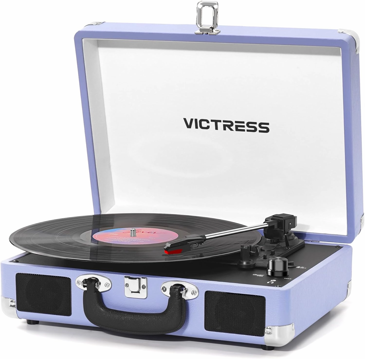 Record Player with Speakers, Bluetooth Vinyl Record Player with Recording, 3 Speed Portable Suitcase LP Player, Belt Drive Turntable, RCA/AUX/Headphone Jack, Purple belt-drive turntable,vinyl record player,audiophile turntable,