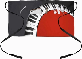 Red Piano Keys Half Waist Apron with Pockets for Waitress Waiter Server,Music Musical Notes Black White Instrument Kitchen Bistro Restaurant Chef Cooking BBQ Apron Short Waterproof Kids Women Men music server,hi-fi media server,digital audio storage,