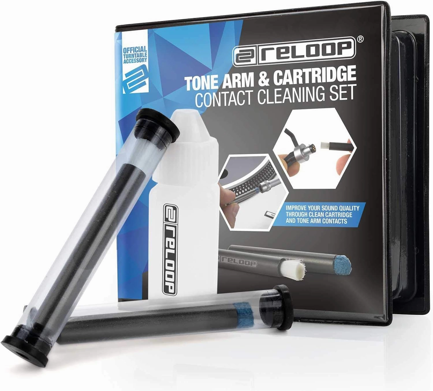 Reloop Cleaning Set for Turntable Tone Arm and Cartridge Contacts, Also Cleans Stylus and Needles, Includes Wet and Dry Brushes, 10ml Liquid Cleaning Fluid and Storage Carry Case turntable cartridge,phono cartridge,MM MC stylus,