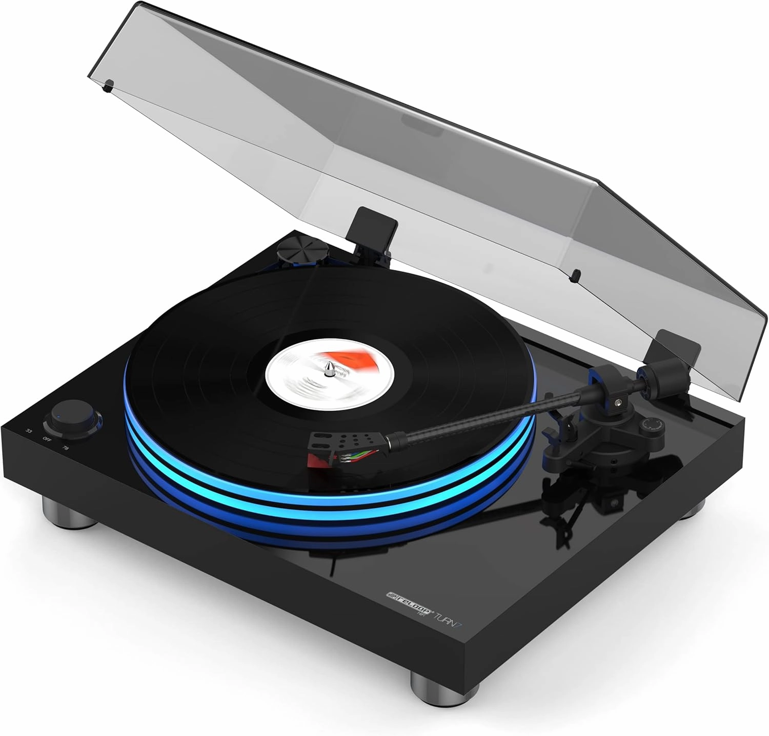 Reloop Turn 7 Premium HiFi Belt Drive USB Turntable System with Ortofon 2M Red Cartridge, Carbon Tone Arm and Acrylic Platter (Piano Lacquer) belt-drive turntable,vinyl record player,audiophile turntable,