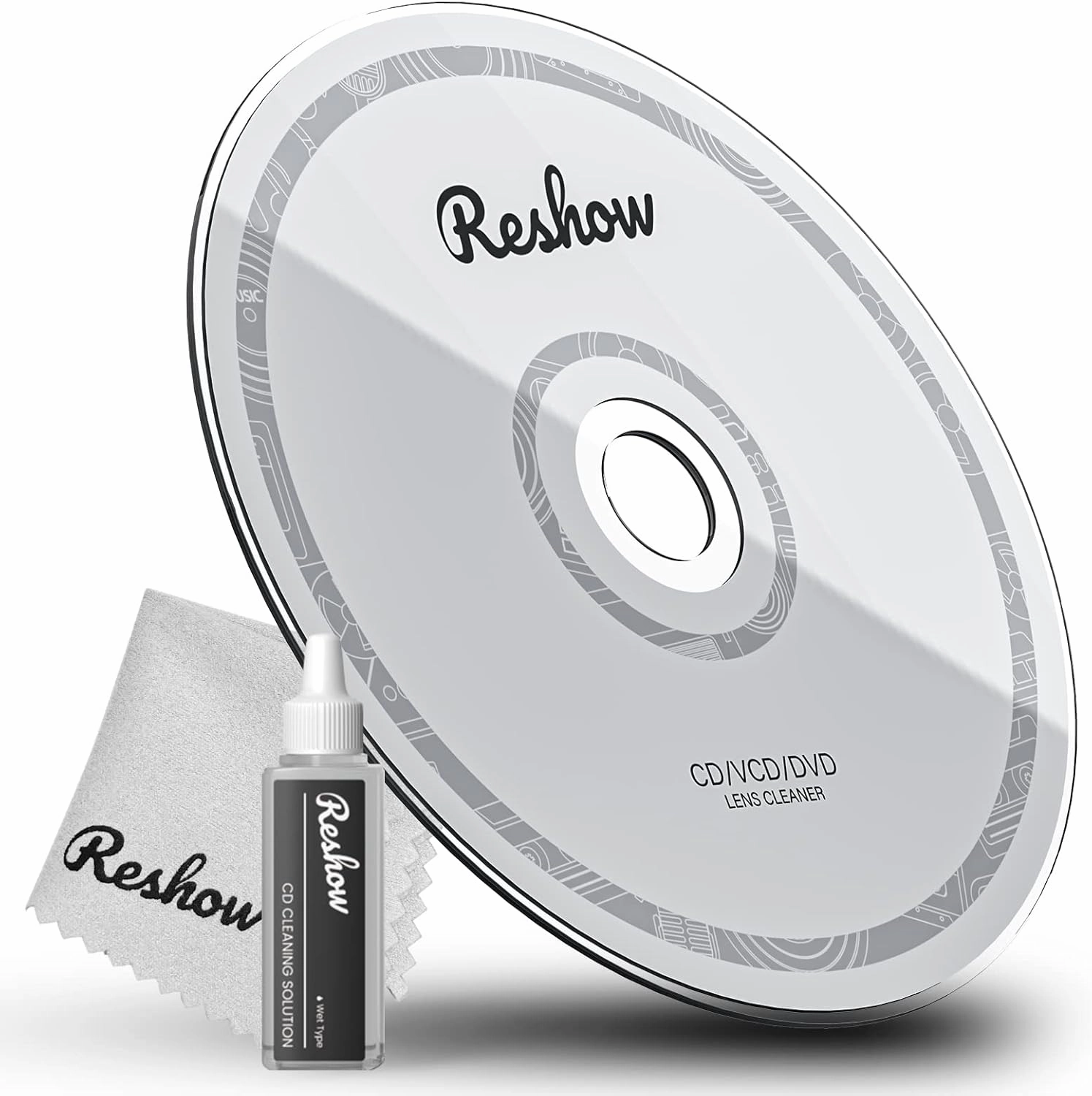 Reshow Laser Lens Disc Cleaner kit for CD & DVD Player Without Scratching The Optics - Included Microfiber Cloth, Cleaning Disc and Cleaning Solution (1 Bottles of Cleaning Fluid) record cleaning kit,vinyl cleaner,stylus brush set,