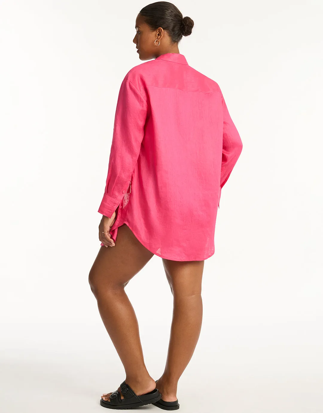Resort Linen Beach Shirt - Hot Pink