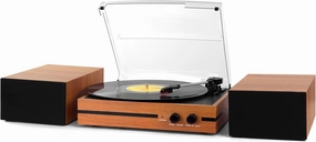 Retro Vinyl Record Player Bluetooth Desktop Phonograph Belt-Drive Turntable with External Speakers,Dual Stereo Speakers LP Players AUX Headphone Input RCA Out, 3 Speeds 3 Sizes Wood Orange belt-drive turntable,vinyl record player,audiophile turntable,