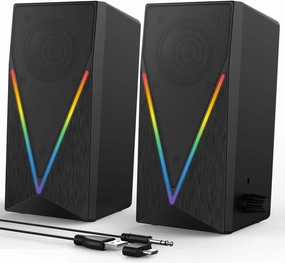 RGB Desktop Speakers with Enhanced Bass, Volume Control & 6 Colorful Lights - USB Powered & 3.5mm Aux Gaming Speakers for Laptop, PC, Tablet, Phone bookshelf speakers,compact stereo speakers,hi-fi shelf speakers,