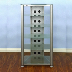 RGR406SF - 6 Shelf Audio Rack with Gray Silver Frame and Frosted Glass. audio rack,hi-fi component stand,media shelf,