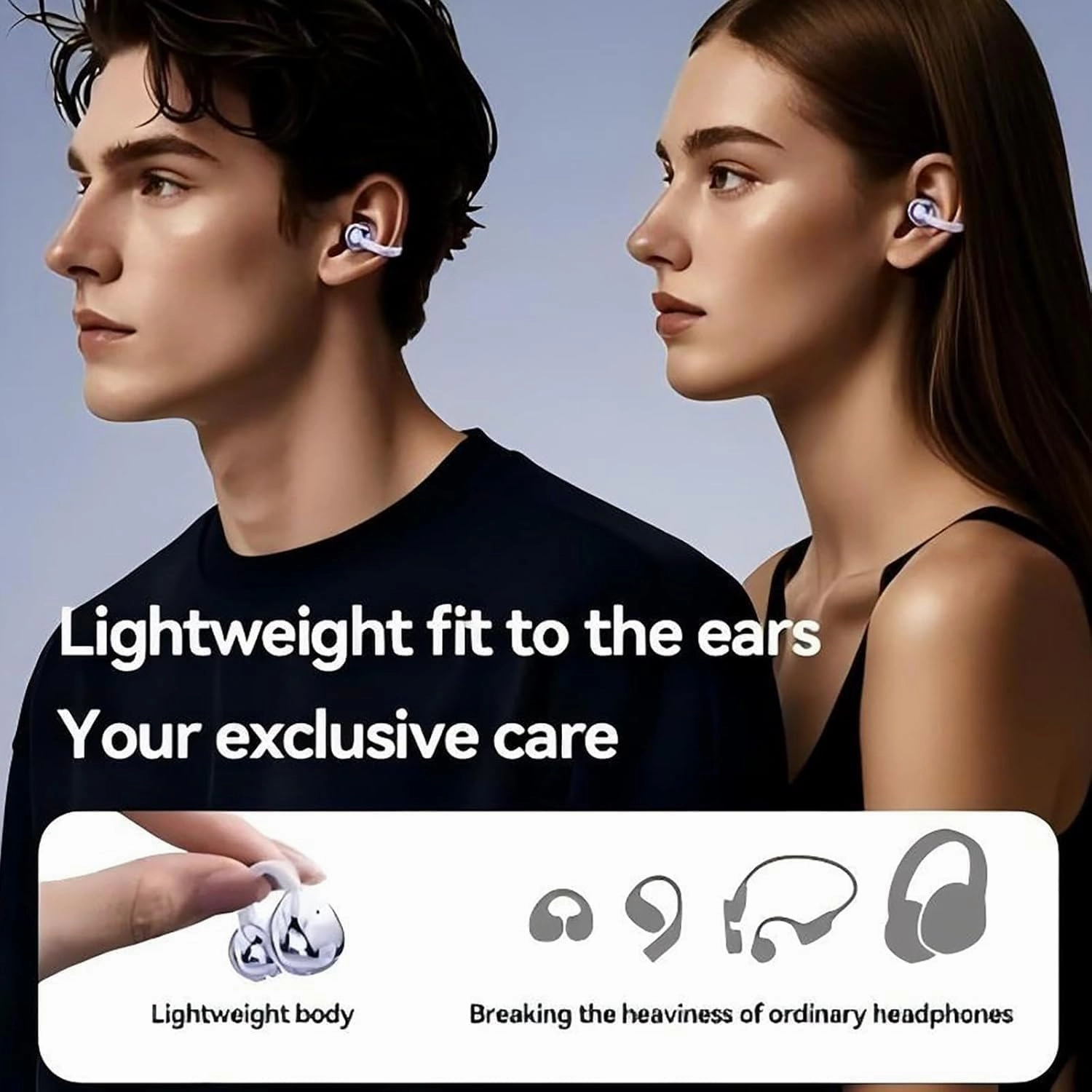 Rightfavour Headphones, Rightfavour Earphone Wireless Bluetooth, Ipx5 Waterproof Stereo Noise Reduction, Open Ear Earbuds Wireless Bluetooth 5.4 with C-Shaped Bridge (Black)