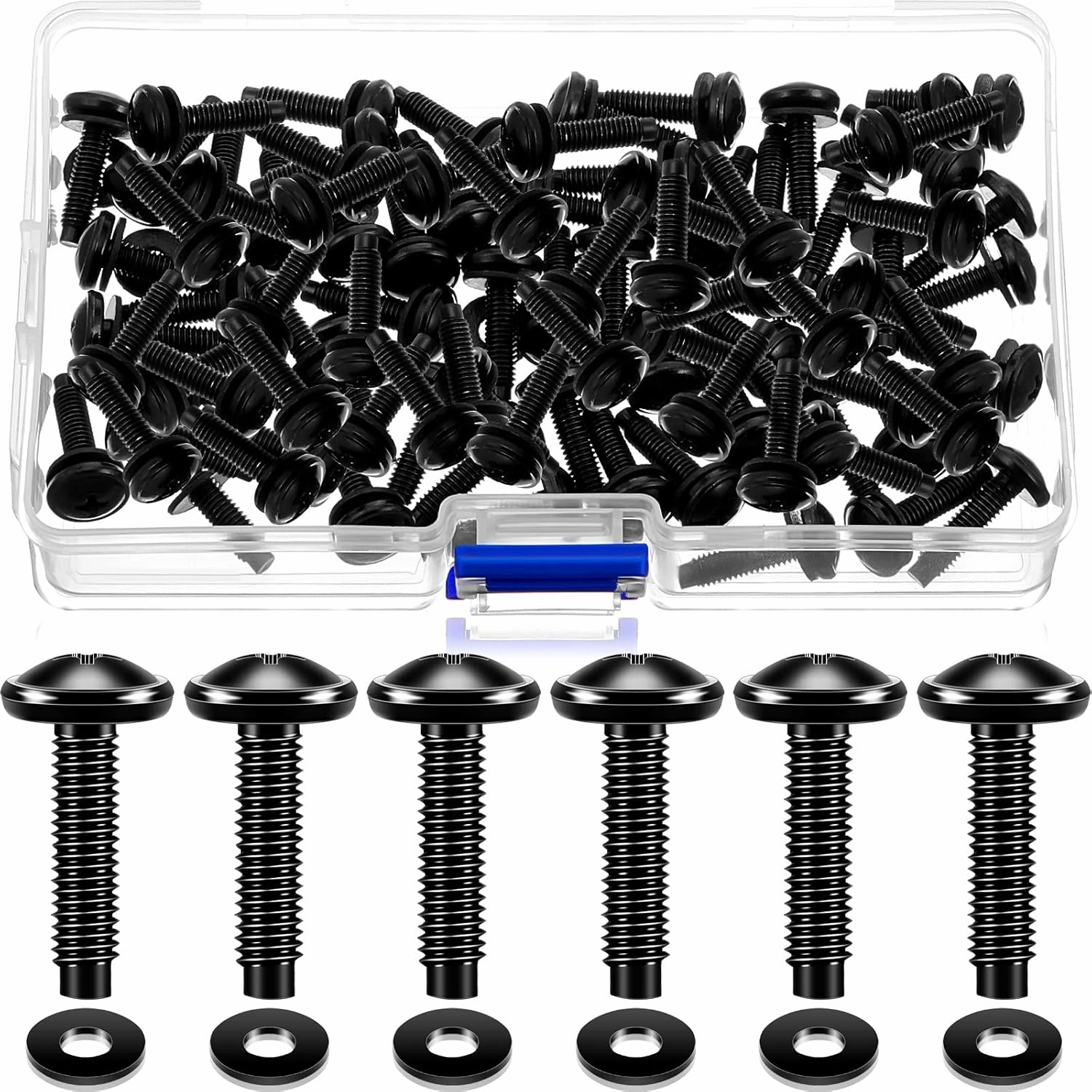 Ripeng 50 Set 10/32 Rack Screws with Nylon Washers Black Stainless Steel Rack Mount Screws for Audio Studio Machine Equipment Server Mounts Hardware Rails audio rack,hi-fi component stand,media shelf,