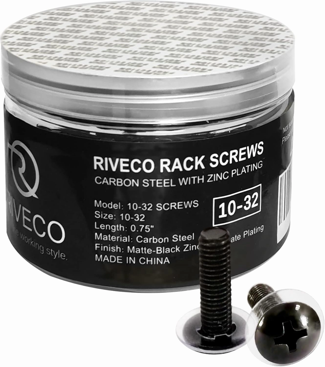 RIVECO 100PCS 10-32 Rack Screws for Server Cabinets & Racks Tapered Holes Mounting Network Equipment Audio Devices, Carbon Steel Black audio rack,hi-fi component stand,media shelf,
