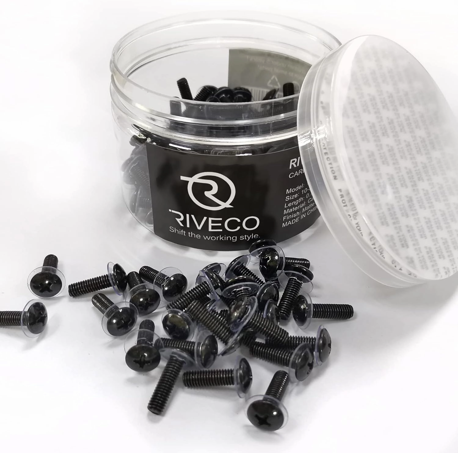 RIVECO 100PCS 10-32 Rack Screws for Server Cabinets & Racks Tapered Holes Mounting Network Equipment Audio Devices, Carbon Steel Black