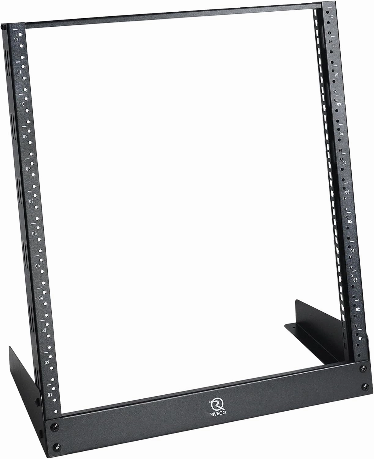 RIVECO 12U Desktop Rack for Audio & Network Devices 19 Inch 2 Post Open Frame Shelf with Reinforced Beam, Free Standing Racks for IT Server Sound AV Music Recording Equipment music server,hi-fi media server,digital audio storage,