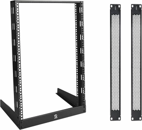 RIVECO 15U Desktop Rack for Audio & Network Devices 19 Inch 2 Post Open Frame Shelf with Reinforced Beam, Tabletop Racks for IT Server Sound AV Music Recording Equipment & 1U Vented Panels 2PCS music server,hi-fi media server,digital audio storage,