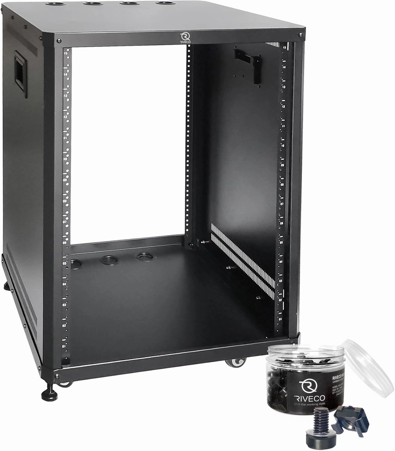 RIVECO 15U Network & Stereo Rack with Caster Rolling Server Rack for 19-inch Audio Video Musical & IT Equipment Mounting M6 Rack Screws 50 Sets music server,hi-fi media server,digital audio storage,