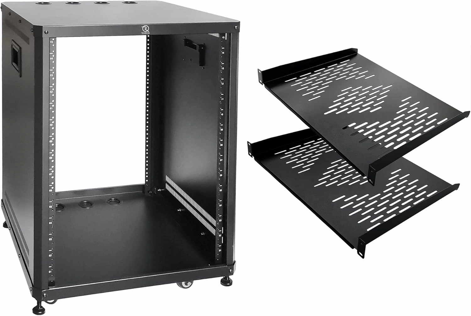 RIVECO 15U Network & Stereo Rack with Caster Rolling Server Rack for 19-inch Audio Video Musical & IT Equipment Mounting, Tapped & Square Holes 35cm Depth Rack Shelves 2PCS music server,hi-fi media server,digital audio storage,