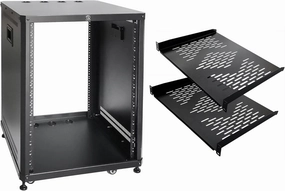 RIVECO 15U Network & Stereo Rack with Caster Rolling Server Rack for 19-inch Audio Video Musical & IT Equipment Mounting, Tapped & Square Holes 35cm Depth Rack Shelves 2PCS music server,hi-fi media server,digital audio storage,