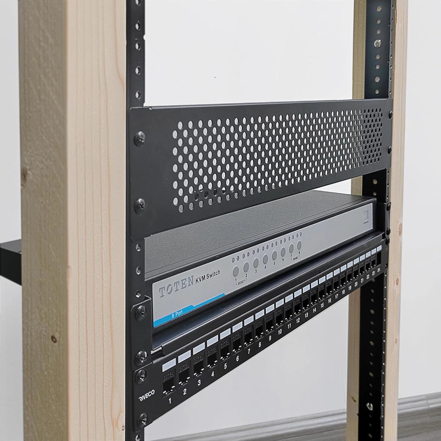 RIVECO 18U Rack Rails 2 PCS, 0.12 Inches Thickness Steel Tapered Holes Horizontal & Vertical Rack Mount Rails for Recording & Network Wooden Cabinet Mounting, 10/32 Screws Included