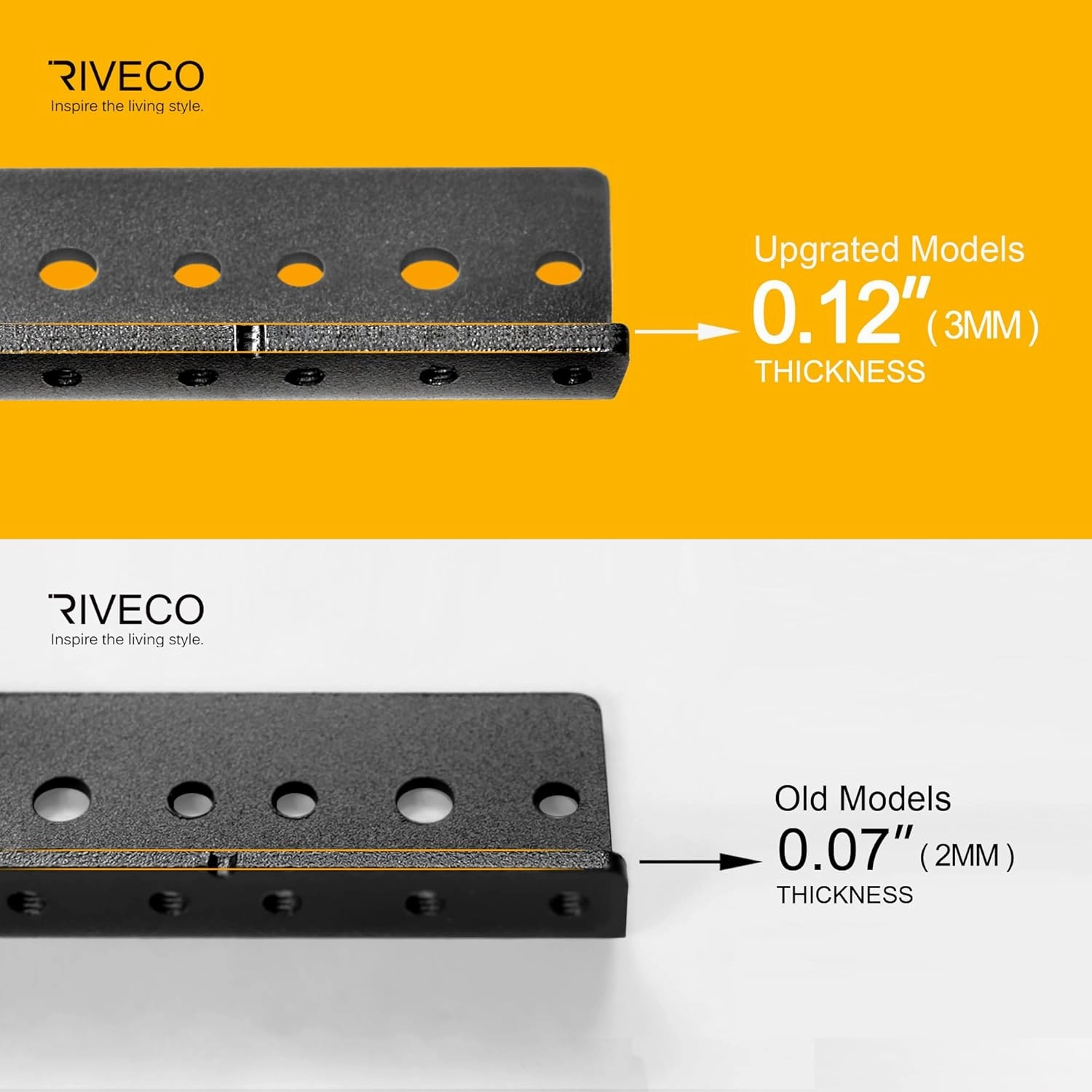 RIVECO 18U Rack Rails 2 PCS, 0.12 Inches Thickness Steel Tapered Holes Horizontal & Vertical Rack Mount Rails for Recording & Network Wooden Cabinet Mounting, 10/32 Screws Included
