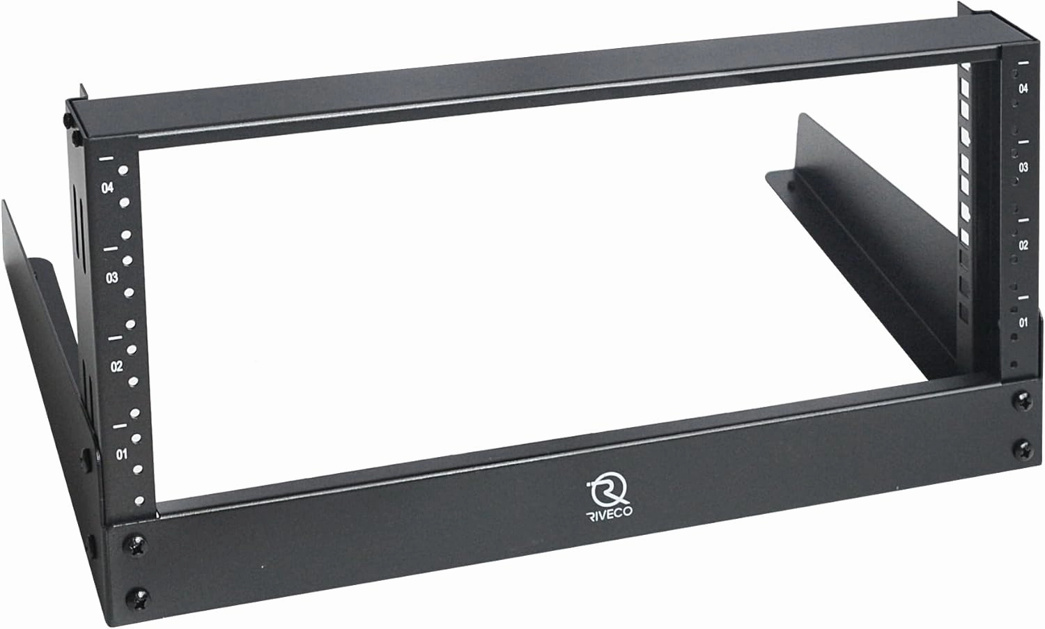 RIVECO 4u Tabletop Rack for Audio & Network, Desktop Rack Shelf Open Frame Sound Recording Shelf, Tappered Holes Black 2 Post audio rack,hi-fi component stand,media shelf,