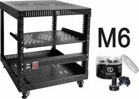 RIVECO 9U Network Rack with Reinforced Top Cover - 4 Post Floor Rack on Wheels for 19" Equipment & Stereo Gear Including Rack Mount Power Strip & 1PCS 1U Rack Shelf & M6 Screws 50 Sets rackmount gear,audio rack equipment,studio rackmounts,
