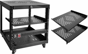 RIVECO 9U Network Rack with Top Cover 4 Post Floor Rack on Wheels for 19" Equipment & Stereo Gear Including Rack Mount Power Strip & 1PCS 1U Rack Shelf & 16" Depth Rack Shelves 2PCS rackmount gear,audio rack equipment,studio rackmount