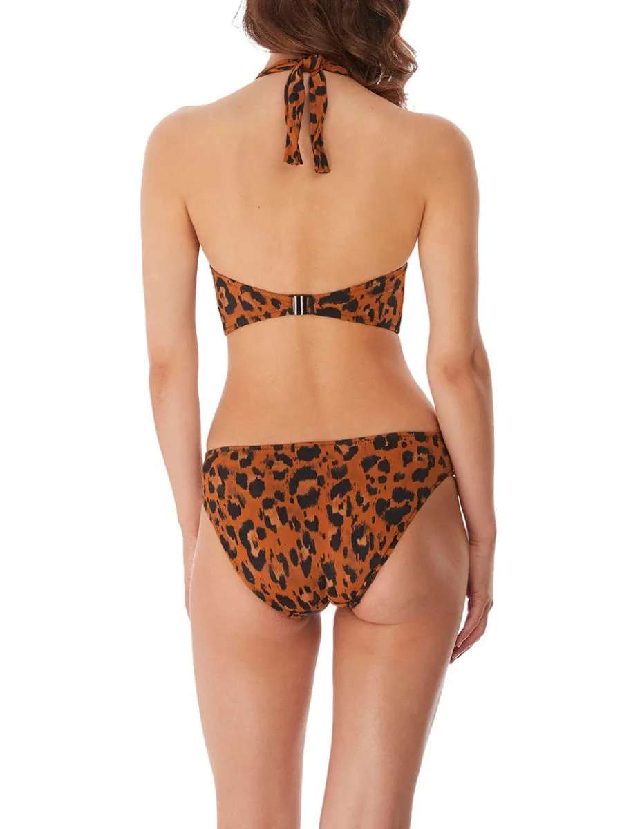 Roar Instinct Cut Out Halter Swimsuit - Leopard
