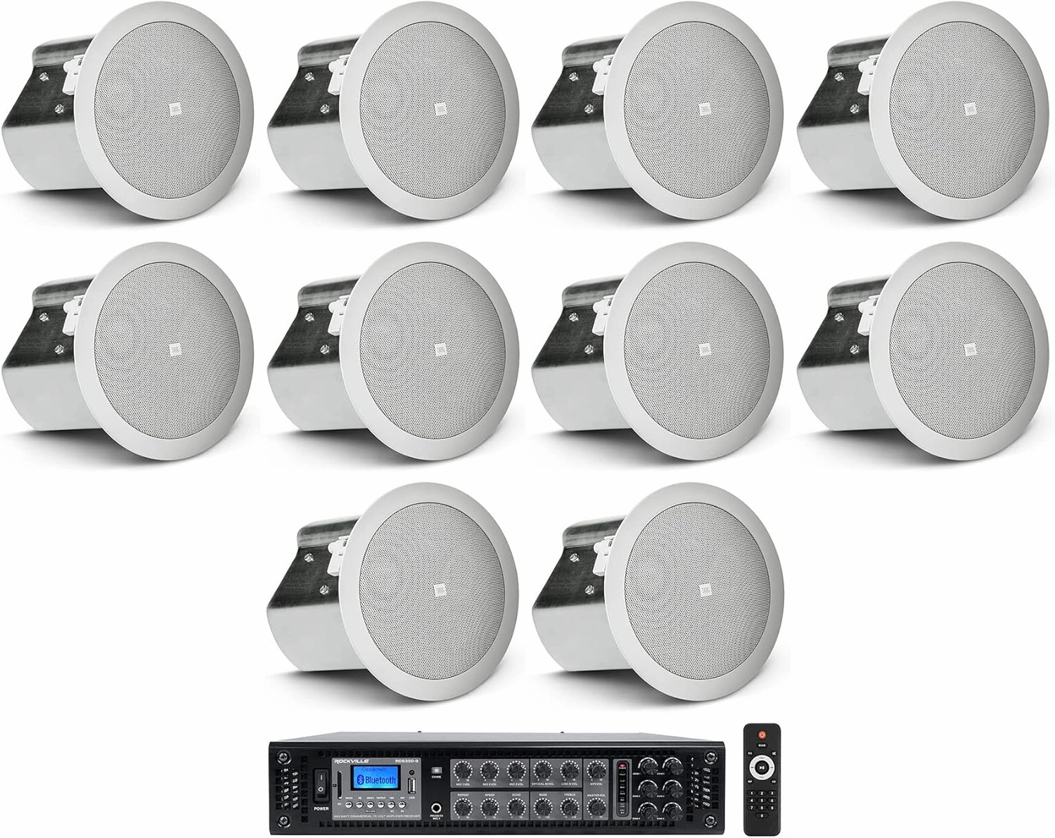 Rockville 10 JBL Control 14C/T 4" in-Ceiling Speakers Bundle Receiver Amp for Restaurant/Bar/CAF (11 Items) soundbar,TV speaker bar,home theater soundbar,