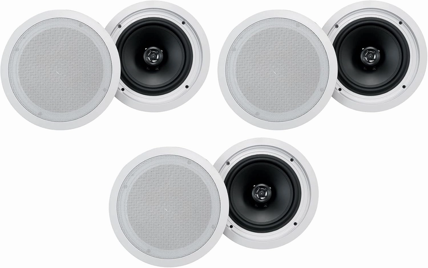 Rockville (6) HC85-16 White 8" 700 Watt in-Ceiling Home Theater Speakers 16 Ohm soundbar,TV speaker bar,home theater soundbar,