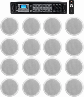 Rockville 6-Zone Amp 16 White 6" Ceiling Speakers for Restaurant/Bar/Cafe/Office soundbar,TV speaker bar,home theater soundbar,