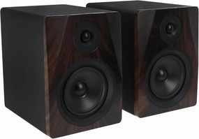 Rockville APM5D 5.25" 2-Way 250W Active Studio Monitor Speakers (Pair) - Dark Wood, Class D Amplifier, XLR/RCA Inputs, Neodymium Silk Dome Tweeter, Bass/Treble Control, Computer-Optimized Crossover studio monitors,nearfield speakers,mixing reference m