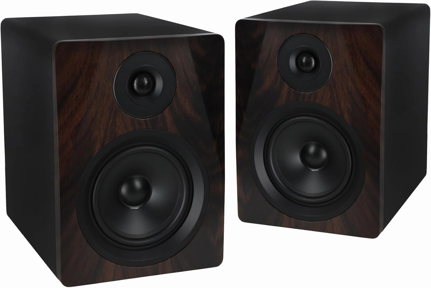 Rockville APM5D 5.25" 2-Way 250W Active Studio Monitor Speakers (Pair) - Dark Wood, Class D Amplifier, XLR/RCA Inputs, Neodymium Silk Dome Tweeter, Bass/Treble Control, Computer-Optimized Crossover