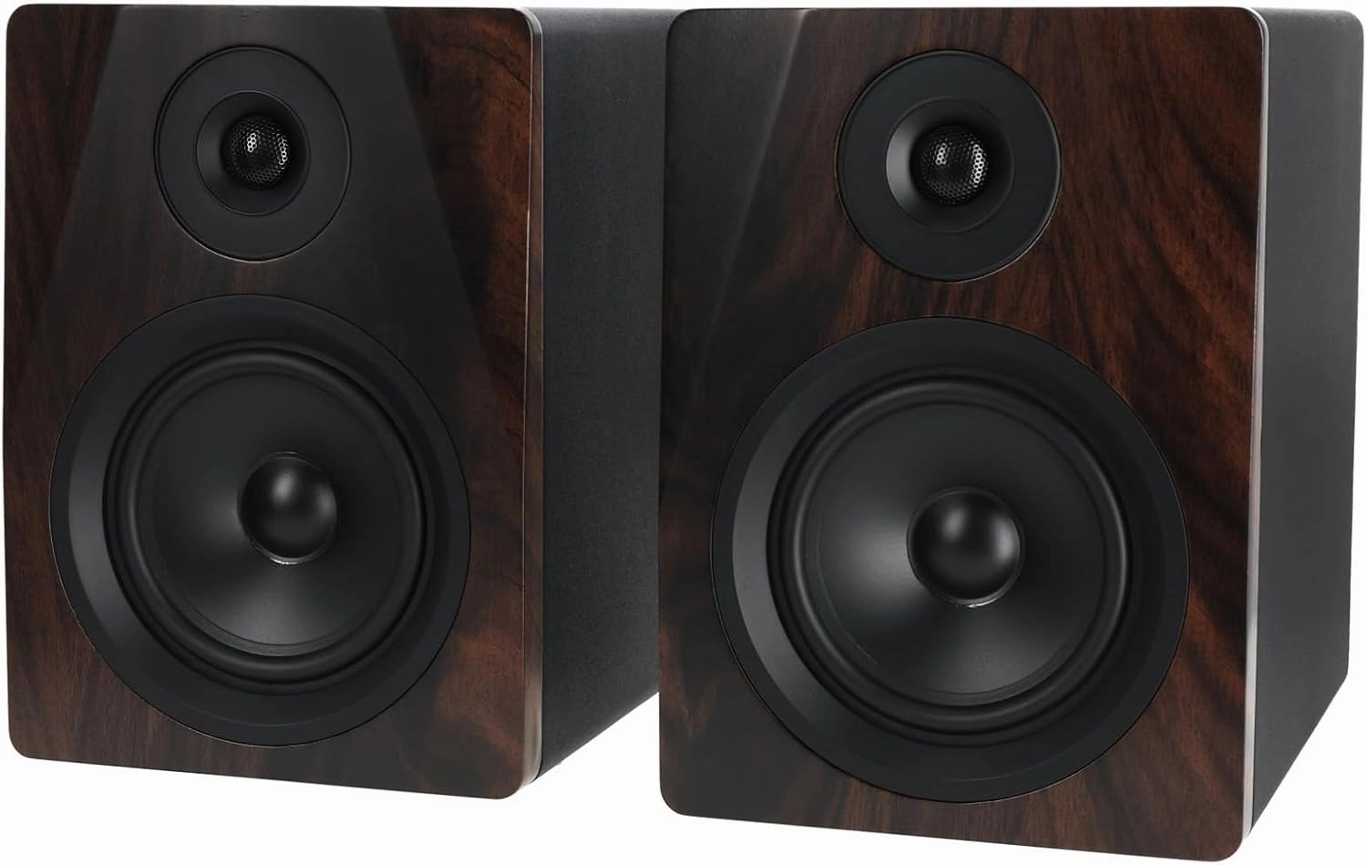 Rockville APM5D 5.25" 2-Way 250W Active Studio Monitor Speakers (Pair) - Dark Wood, Class D Amplifier, XLR/RCA Inputs, Neodymium Silk Dome Tweeter, Bass/Treble Control, Computer-Optimized Crossover