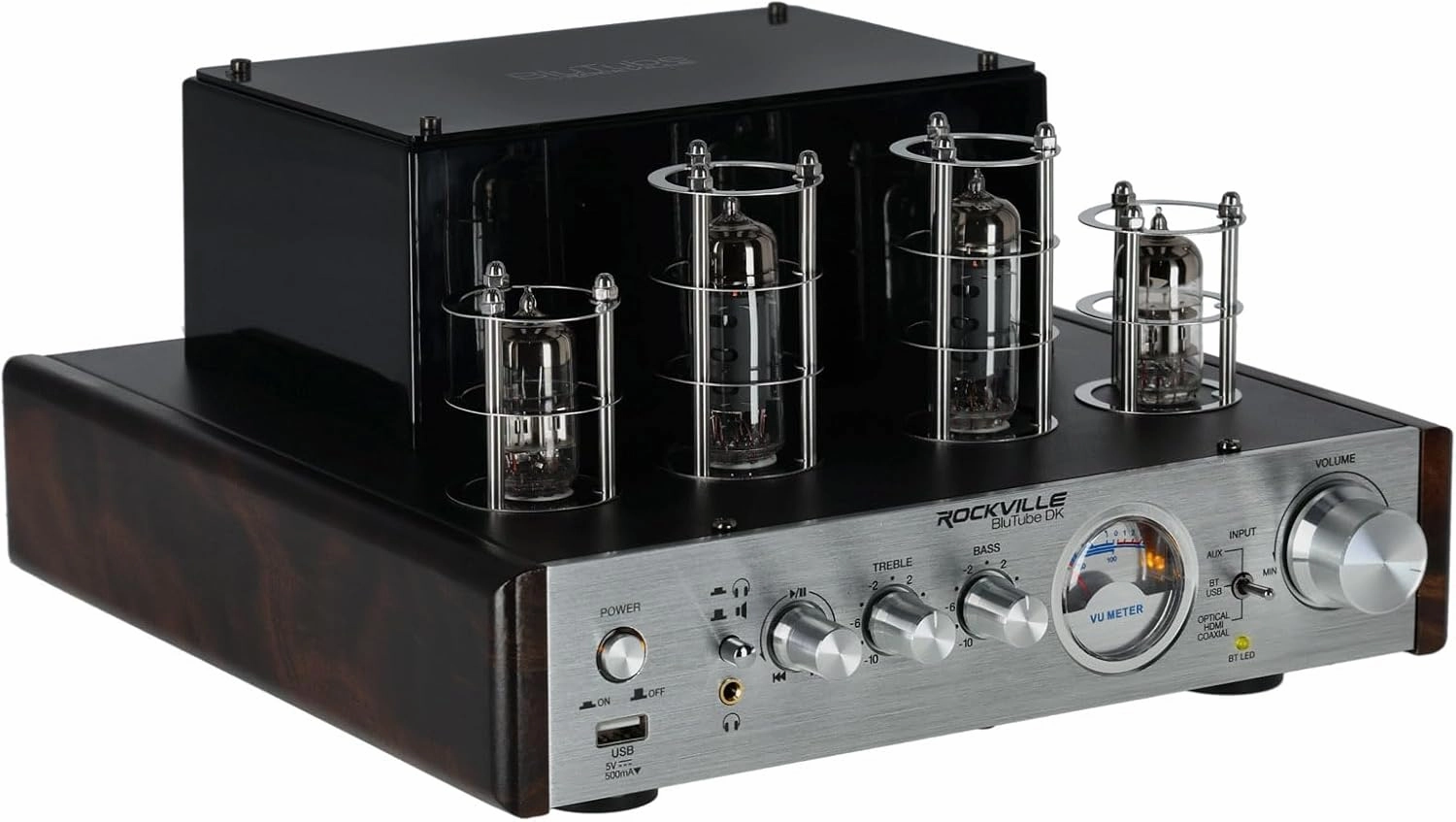 Rockville BluTube DK Audiophile Tube Amplifier with Bluetooth, 35Wx2 RMS @ 4 Ohm, HDMI/Optical/Coaxial Inputs, Sub Output, USB, RCA, VU Meter, Headphone Out integrated amplifier,stereo receiver,hi-fi amp combo,