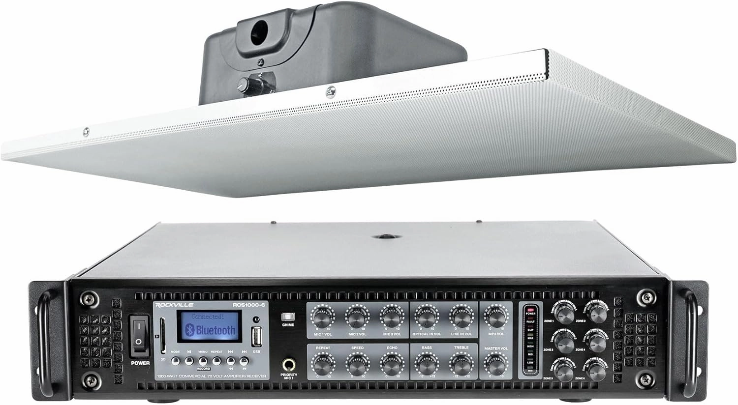 Rockville Bundle: (100) DCS6T 6.5" 70V Commercial Ceiling Speakers Bundle RCS1000-6 1000W 6-Zone 70V Amplifier with Bluetooth (101 Items) soundbar,TV speaker bar,home theater soundbar,