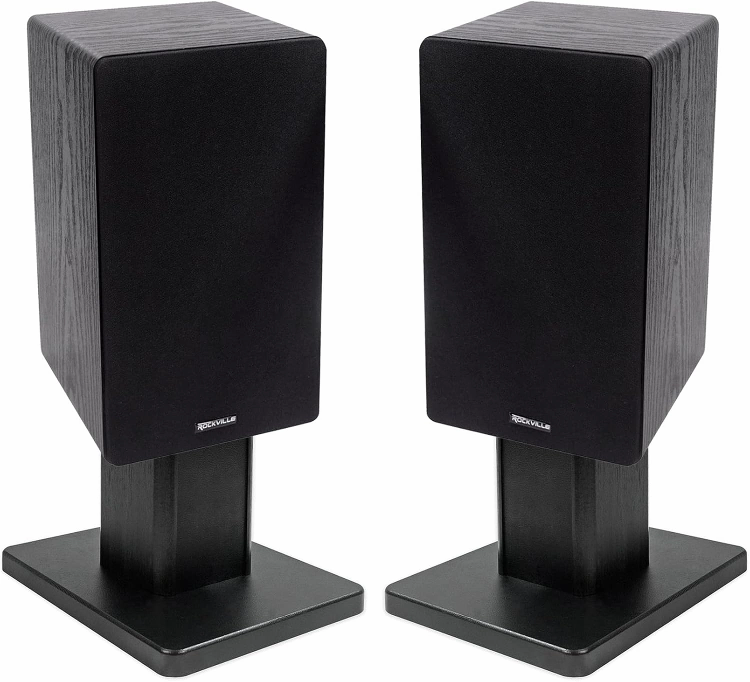 Rockville Bundle: (2) RockShelf 64B 400w Black 6.5" Home Theater Bookshelf Speakers/4 Ohm Bundle with (2) RHT8B Bookshelf Desktop Speaker/Studio Monitor Stands-Black (4 Items) studio monitors,nearfield speakers,mixing reference monitors,