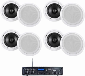 Rockville Bundle Rock Zone 8 8-Channel 1000W RMS Multi Room Receiver/Amplifier Bundle with (8) HC55 White 5.25" 300 Watt in-Ceiling Home Theater Speakers 8 Ohm (9 Items) home cinema system,5.1 home theater,surround sound package,