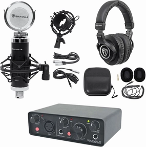 Rockville Bundle: Rockville R-TRACK SOLO Recording Audio Interface Drivers Bundle with Rockville RCM03 Pro Condenser Microphone Shock Mount & Rockville PRO-M50 Studio Headphones (3 Items) audio interface,USB interface,music recording input,
